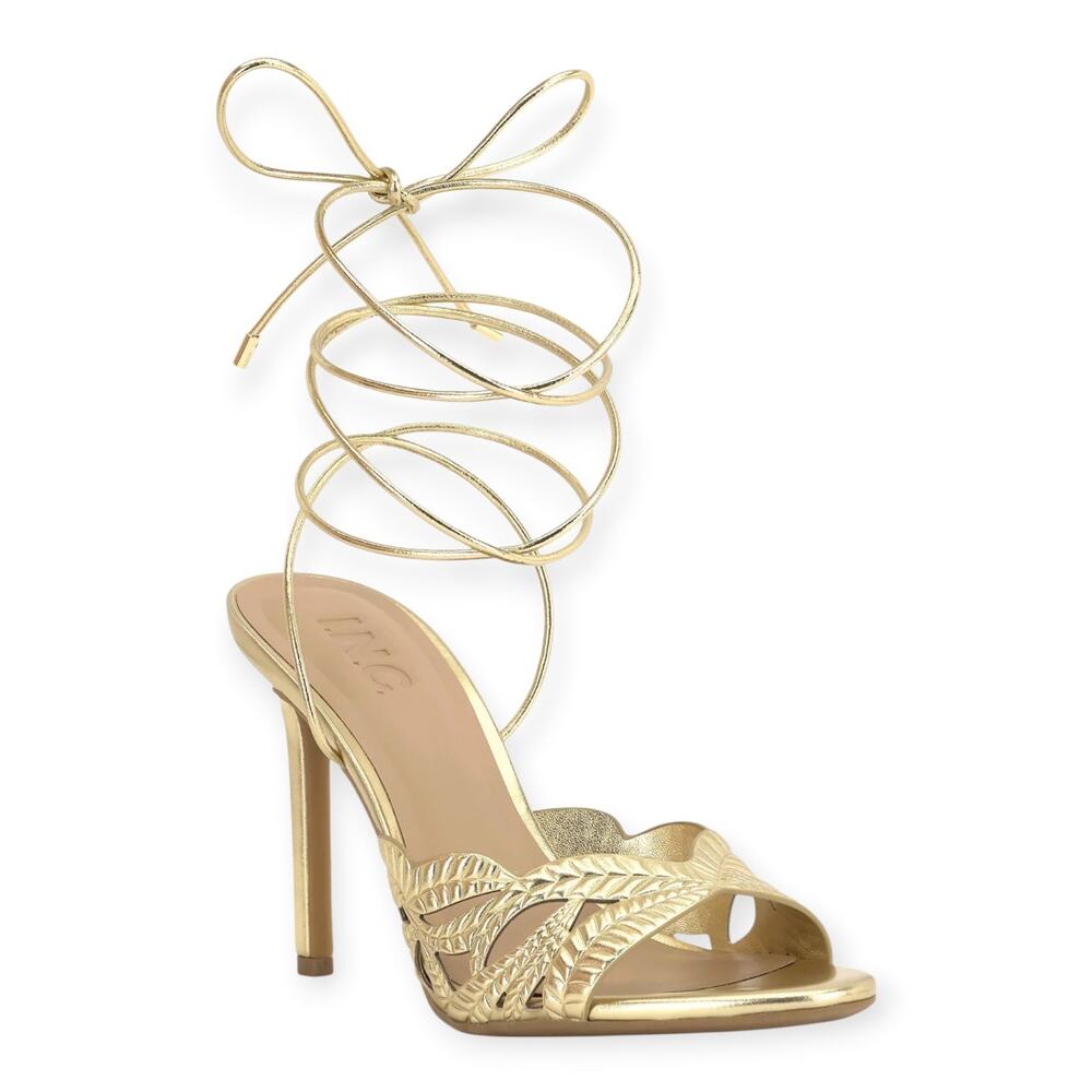 INC Women's Hassana Strappy Lace Up High Heel Dress Sandals Gold Size 7